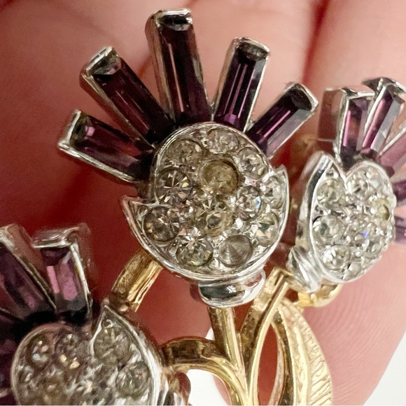 Vtg Crown Trifari Alfred Philippe Purple Thistle Flower Brooch & Earrings AS IS - Picture 4 of 12